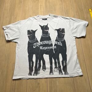 Represent Thoroughbred Doberman Graphic T Shirt Beige Size L Made in Portugal